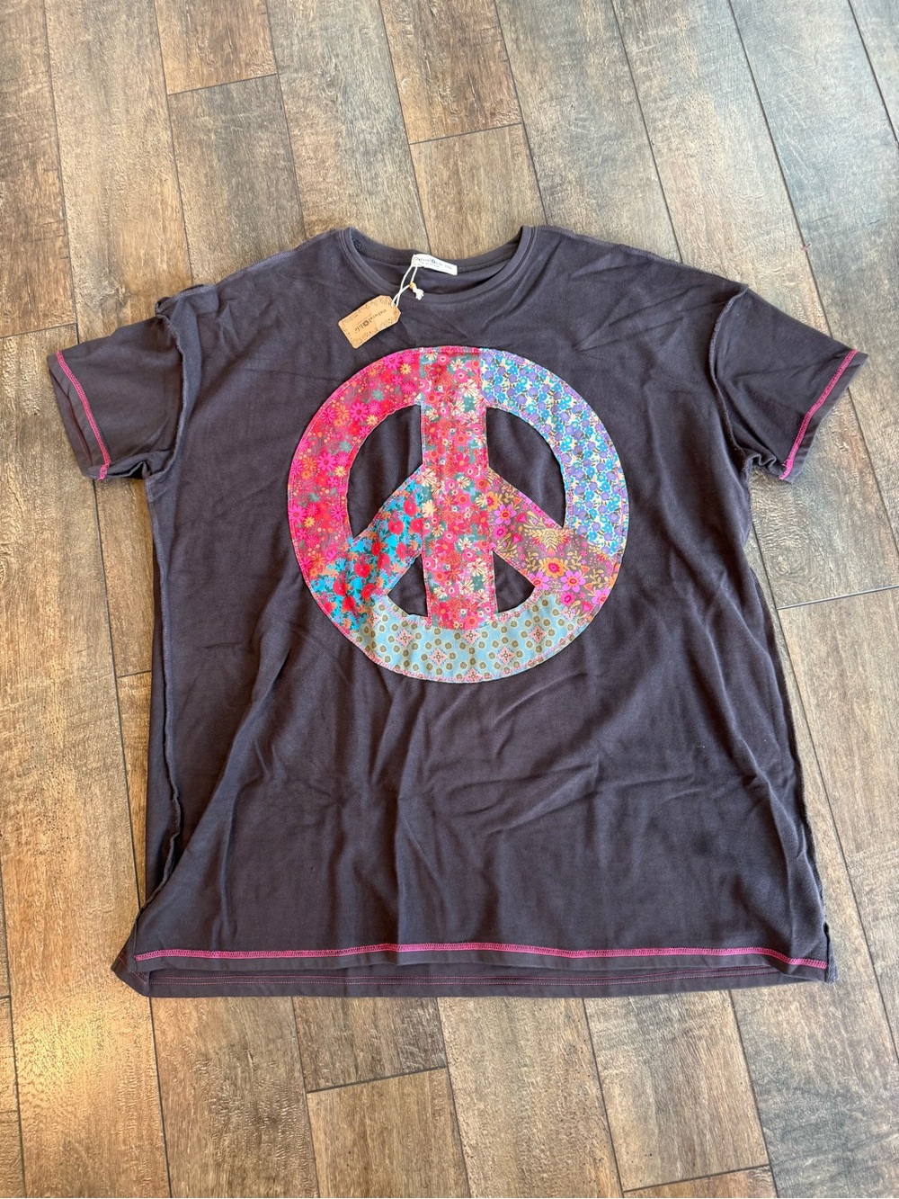 Women’s Natural Life T-Shirt Dress with Multicolor Peace Sign
